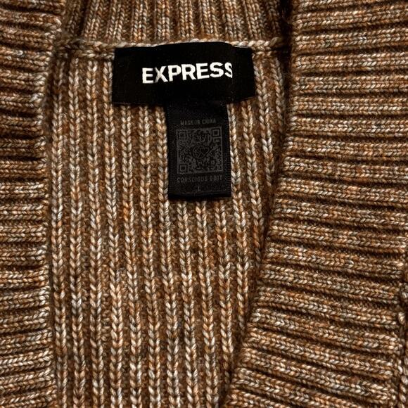 Express Men’s Wool Blend Heathered Tan V Neck Cardigan Large Conscious Edit - Picture 5 of 8